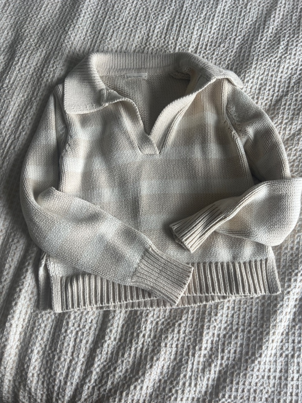 By Together Cream Collared V‑Neck Knit Pullover